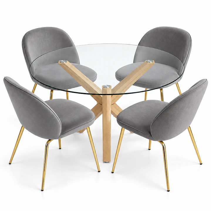 Comedor Medellín (Mesa vidrio cruz redonda + Silla beattle) 6