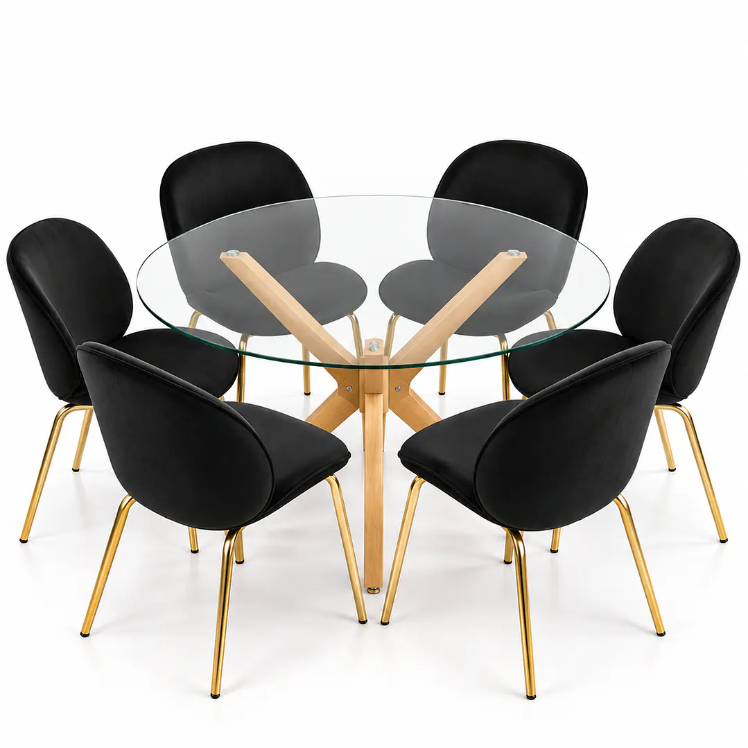 Comedor Medellín (Mesa vidrio cruz redonda + Silla beattle) 10