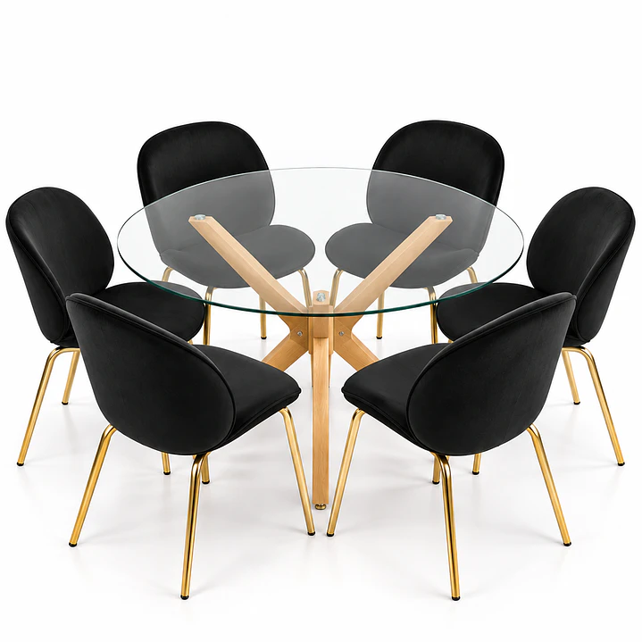 Comedor Medellín (Mesa vidrio cruz redonda + Silla beattle) 10
