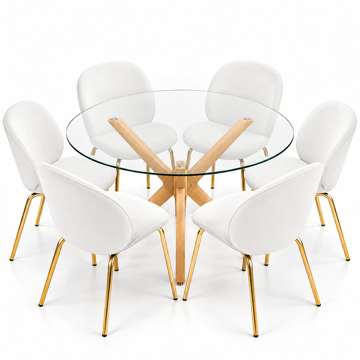 Comedor Medellín (Mesa vidrio cruz redonda + Silla beattle) 12