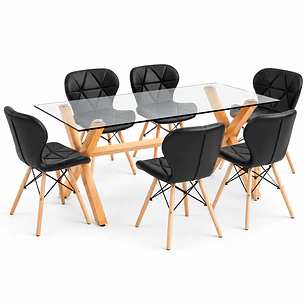 Comedor Moroni ( pata color claro) (Mesa Vidrio 140x90 + Silla Radar)