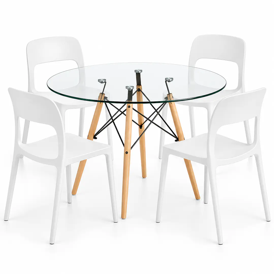 COMEDOR MONROE (MESA REDONDA VIDRIO + SILLA KENTUCKY) 2