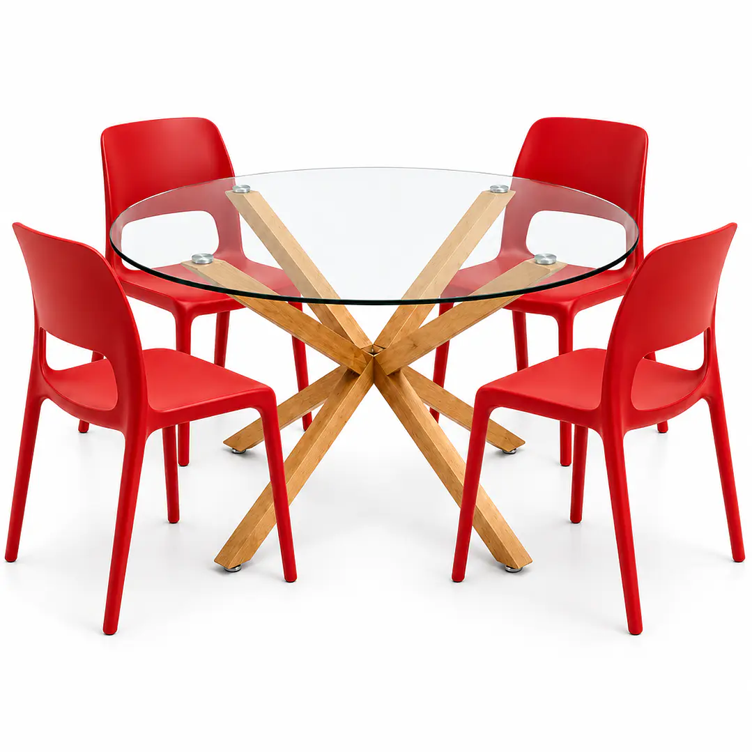 COMEDOR CALIFORNIA (MESA VIDRIO REDONDA CRUZ + SILLA KENTUCKY) 1