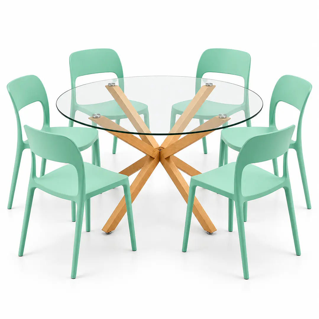 COMEDOR CALIFORNIA (MESA VIDRIO REDONDA CRUZ + SILLA KENTUCKY) 2