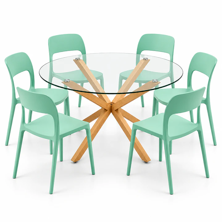 COMEDOR CALIFORNIA (MESA VIDRIO REDONDA CRUZ + SILLA KENTUCKY) 2