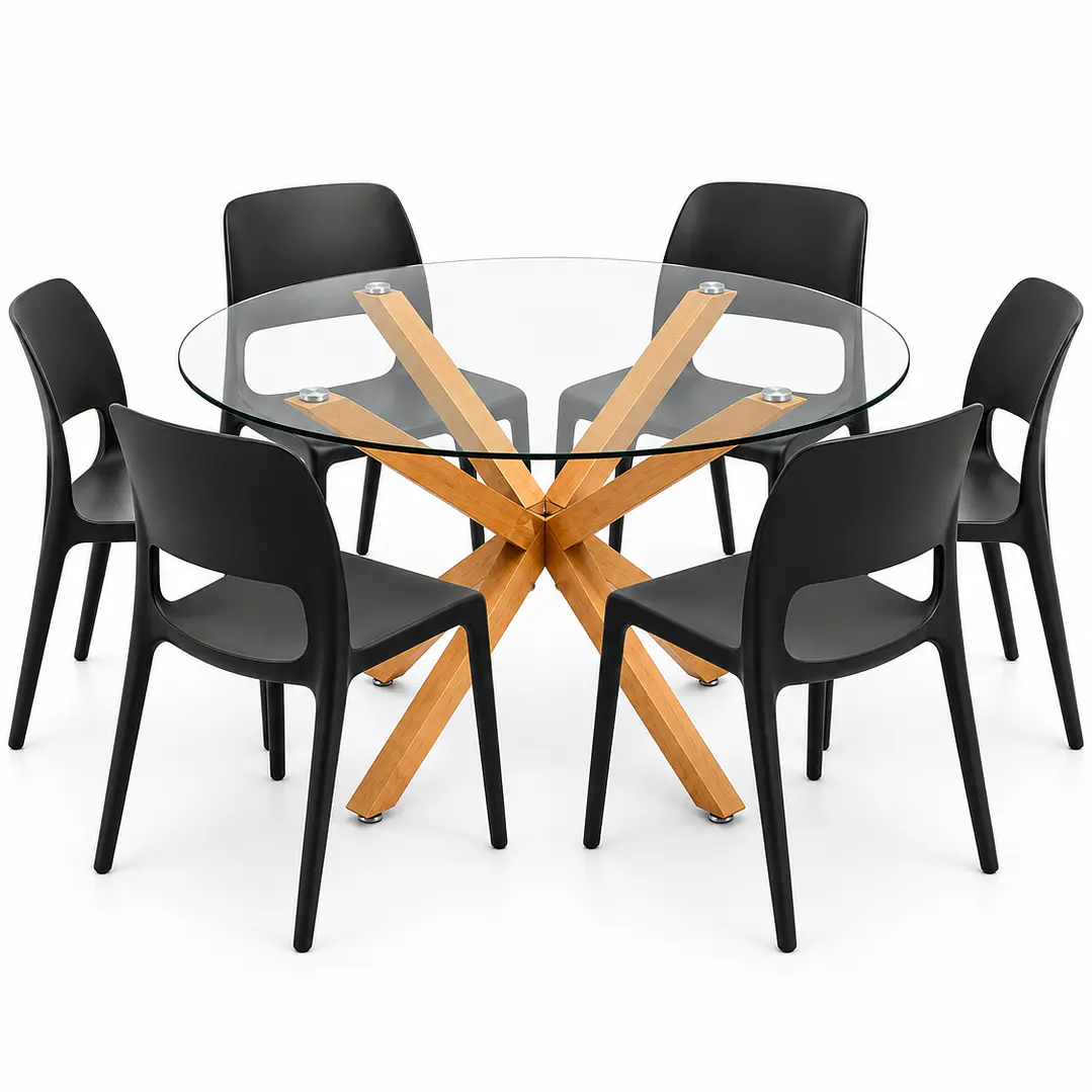 COMEDOR CALIFORNIA (MESA VIDRIO REDONDA CRUZ + SILLA KENTUCKY) 3