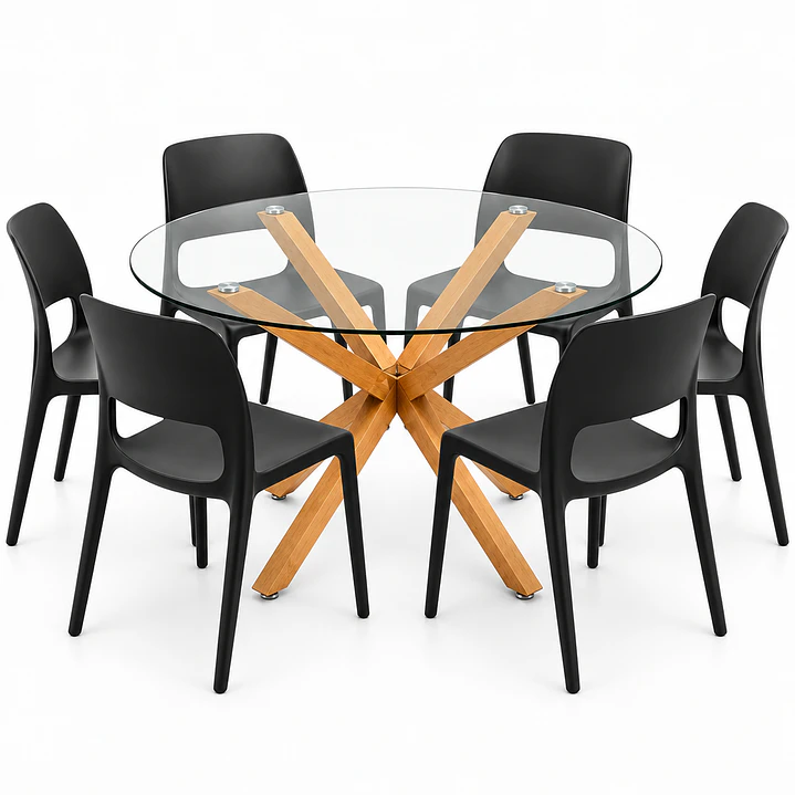 COMEDOR CALIFORNIA (MESA VIDRIO REDONDA CRUZ + SILLA KENTUCKY) 3