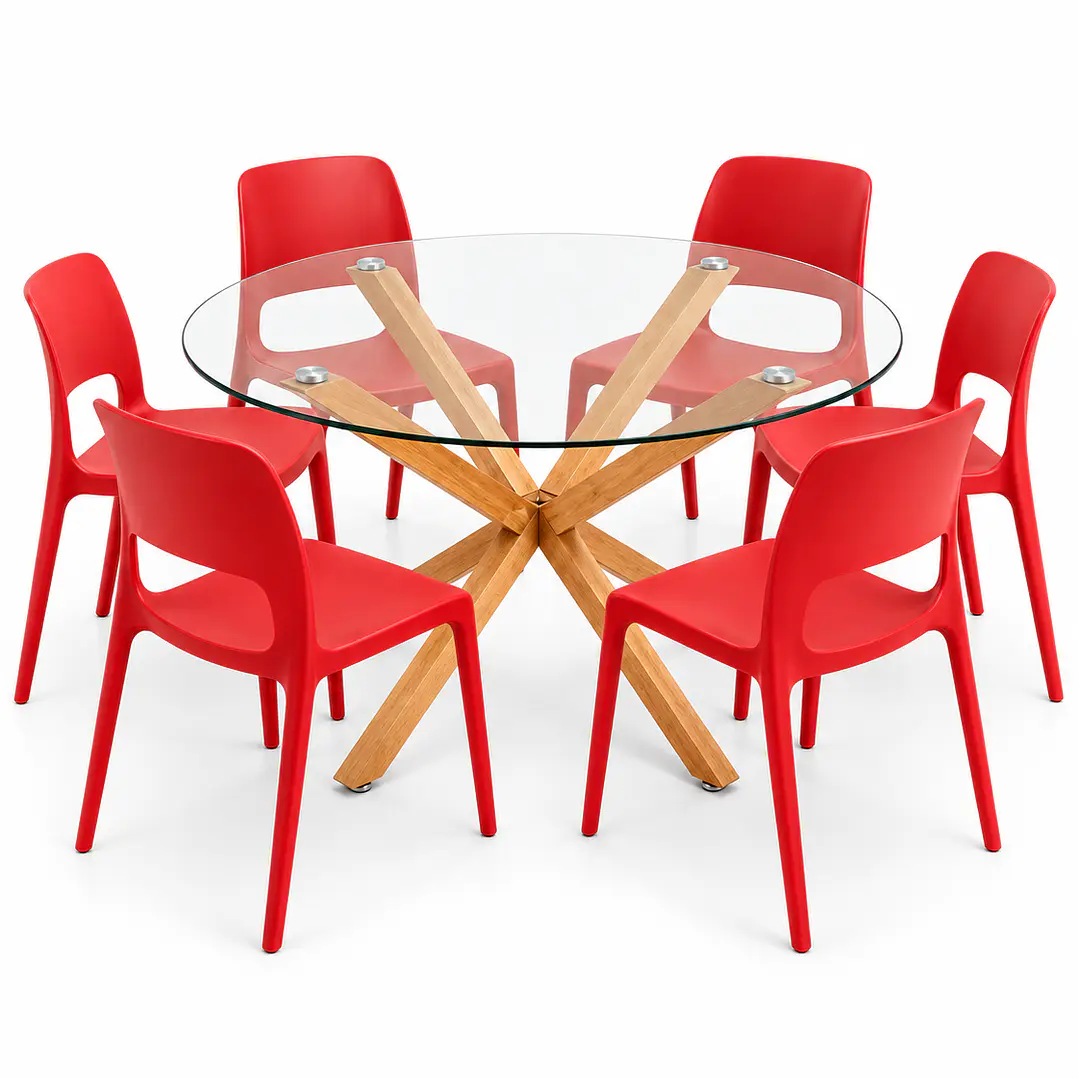 COMEDOR CALIFORNIA (MESA VIDRIO REDONDA CRUZ + SILLA KENTUCKY) 4