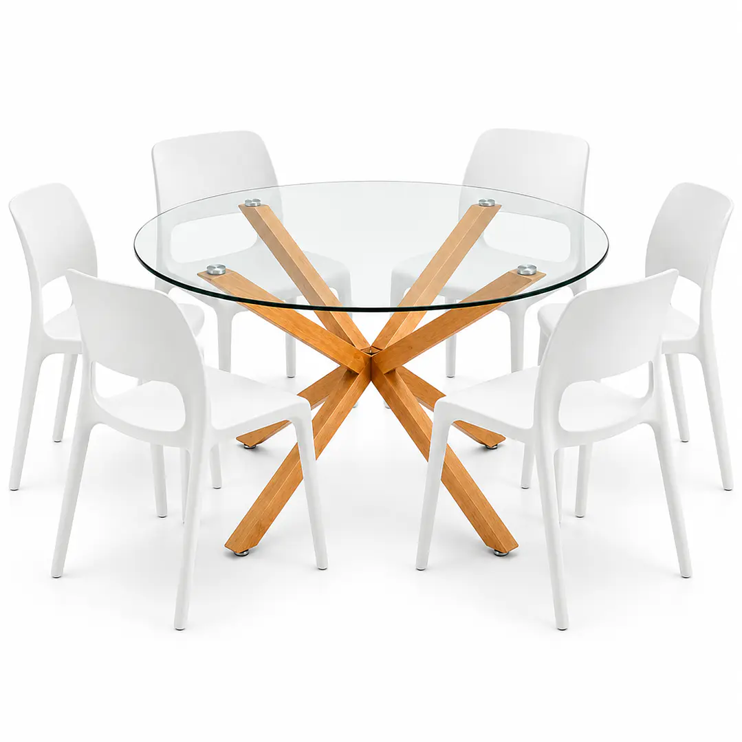COMEDOR CALIFORNIA (MESA VIDRIO REDONDA CRUZ + SILLA KENTUCKY) 5