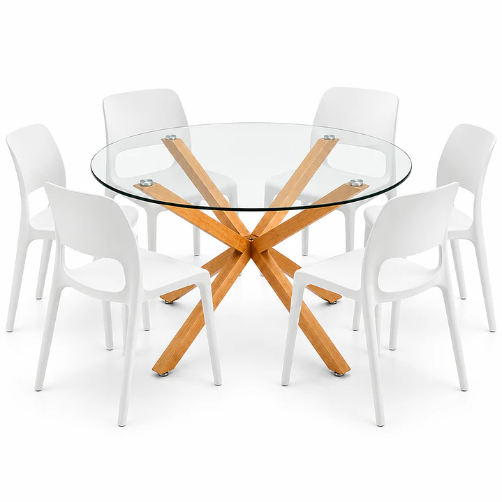 COMEDOR CALIFORNIA (MESA VIDRIO REDONDA CRUZ + SILLA KENTUCKY) 5