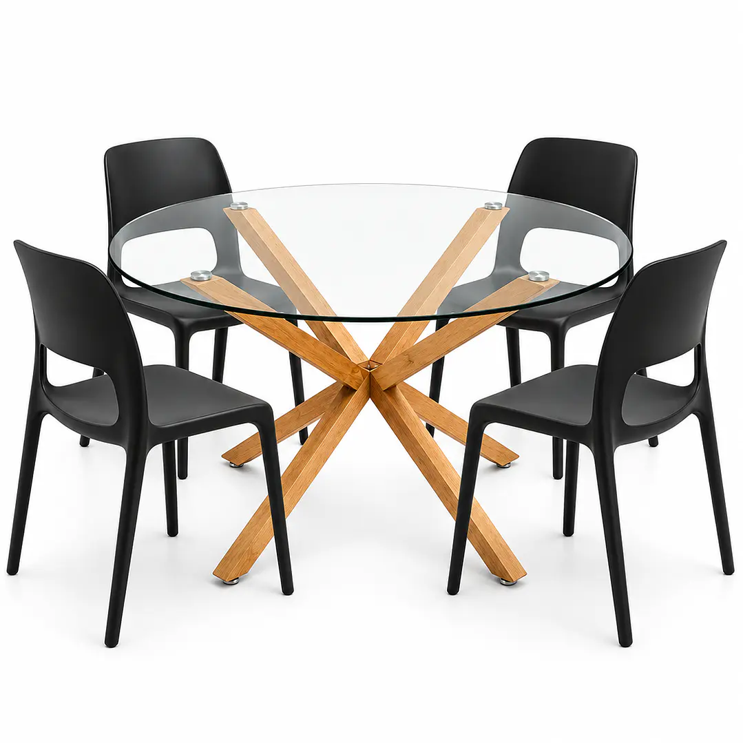 COMEDOR CALIFORNIA (MESA VIDRIO REDONDA CRUZ + SILLA KENTUCKY) 6