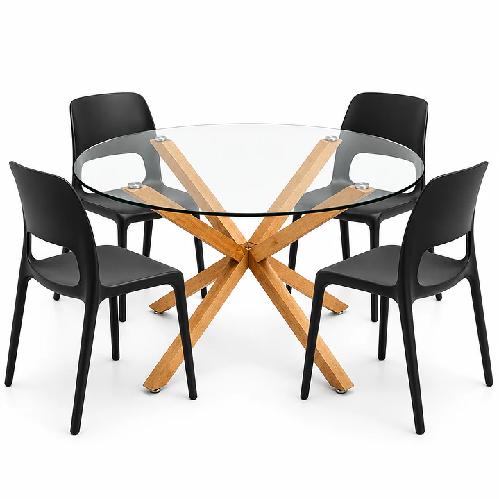 COMEDOR CALIFORNIA (MESA VIDRIO REDONDA CRUZ + SILLA KENTUCKY) 6