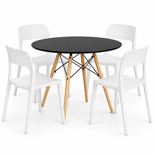 COMEDOR ÑUBLE (MELAMINA REDONDA NEGRA + SILLA KENTUCKY)