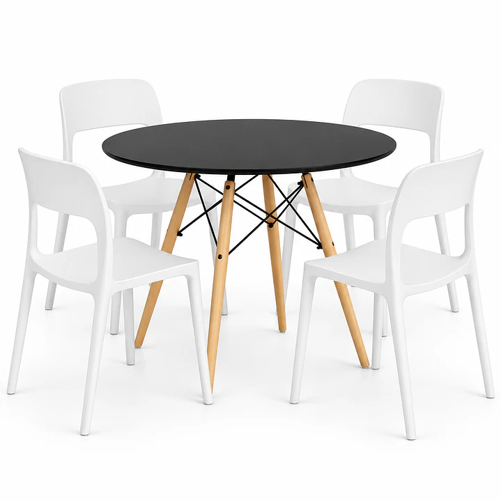 COMEDOR ÑUBLE (MELAMINA REDONDA NEGRA + SILLA KENTUCKY) 1