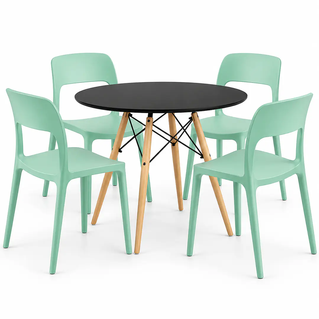 COMEDOR ÑUBLE (MELAMINA REDONDA NEGRA + SILLA KENTUCKY) 2