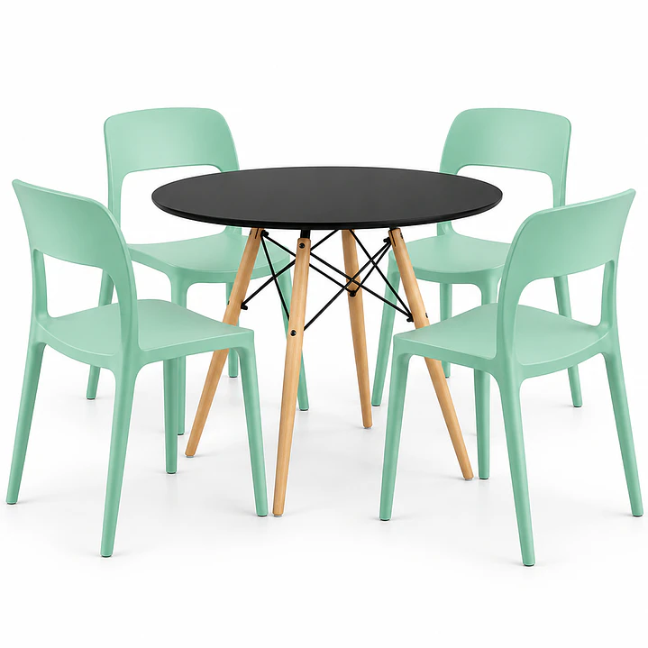 COMEDOR ÑUBLE (MELAMINA REDONDA NEGRA + SILLA KENTUCKY) 2