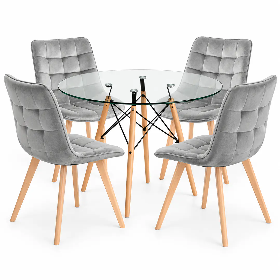 COMEDOR ARABIA (MESA REDONDA VIDRIO + SILLA CAPITONÉ VELVET) 1