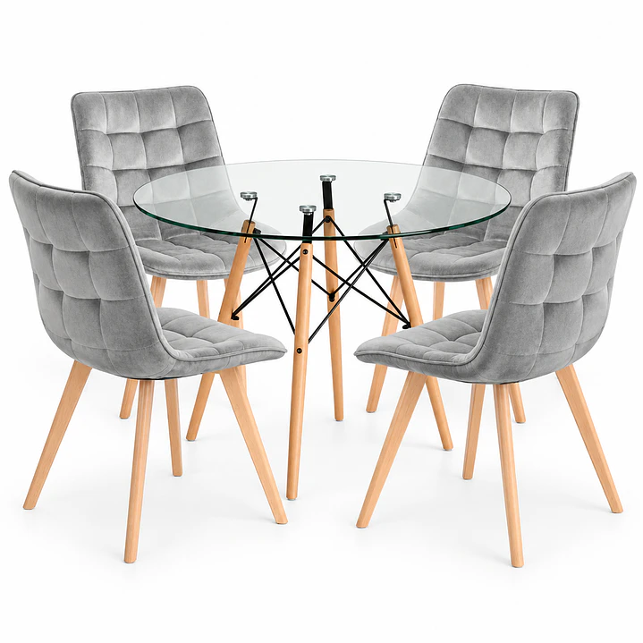 COMEDOR ARABIA (MESA REDONDA VIDRIO + SILLA CAPITONÉ VELVET) 1
