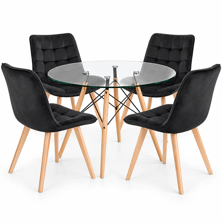 COMEDOR ARABIA (MESA REDONDA VIDRIO + SILLA CAPITONÉ VELVET) 2