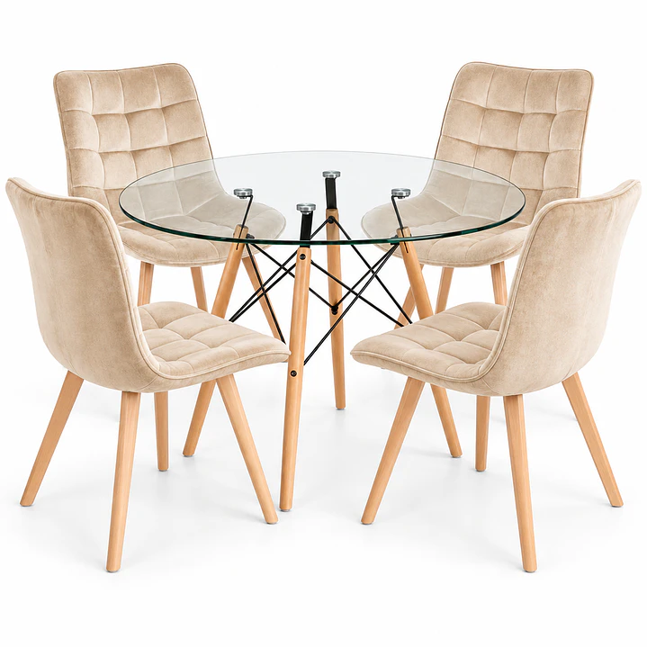 COMEDOR ARABIA (MESA REDONDA VIDRIO + SILLA CAPITONÉ VELVET) 3