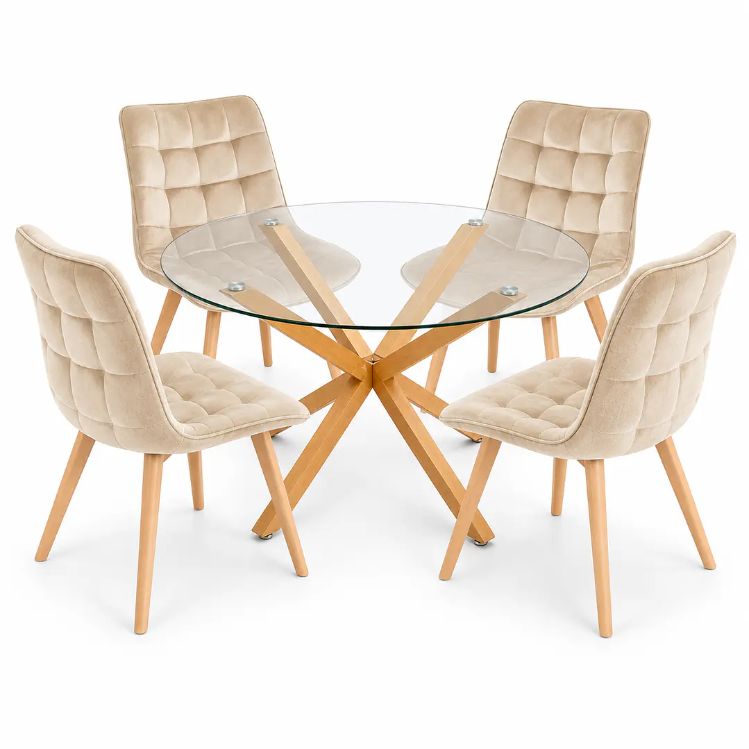 COMEDOR PUCÓN (MESA VIDRIO REDONDA CRUZ + SILLA CAPITONÉ VELVET) 4