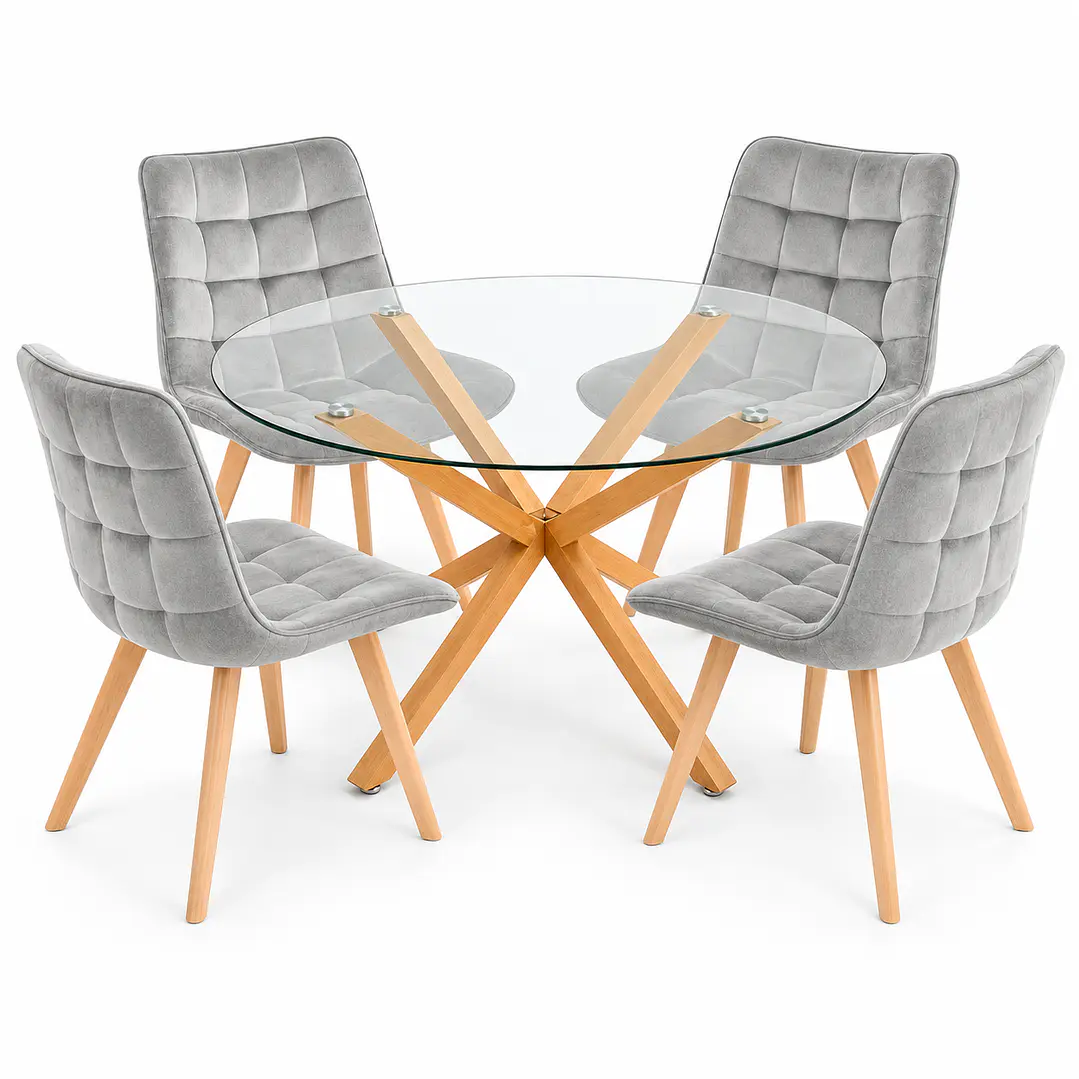 COMEDOR PUCÓN (MESA VIDRIO REDONDA CRUZ + SILLA CAPITONÉ VELVET) 5