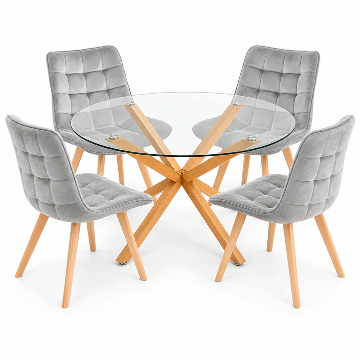 COMEDOR PUCÓN (MESA VIDRIO REDONDA CRUZ + SILLA CAPITONÉ VELVET) 5