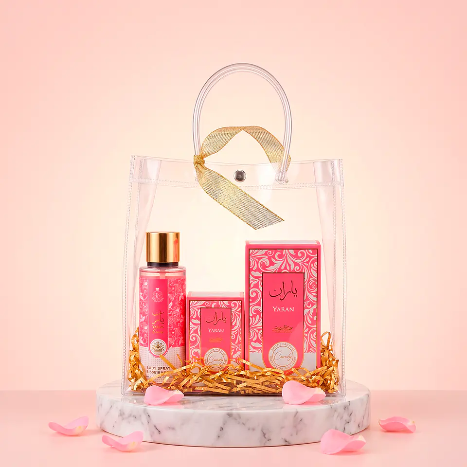Estuche YARAN CANDY Perfume 100ml + Body Mist 250ml + Mini 25ml para Cartera 1