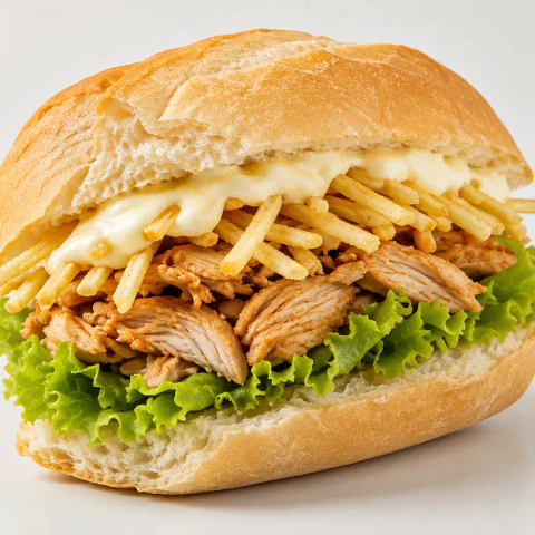 Pollo mayo casera — papas hilo