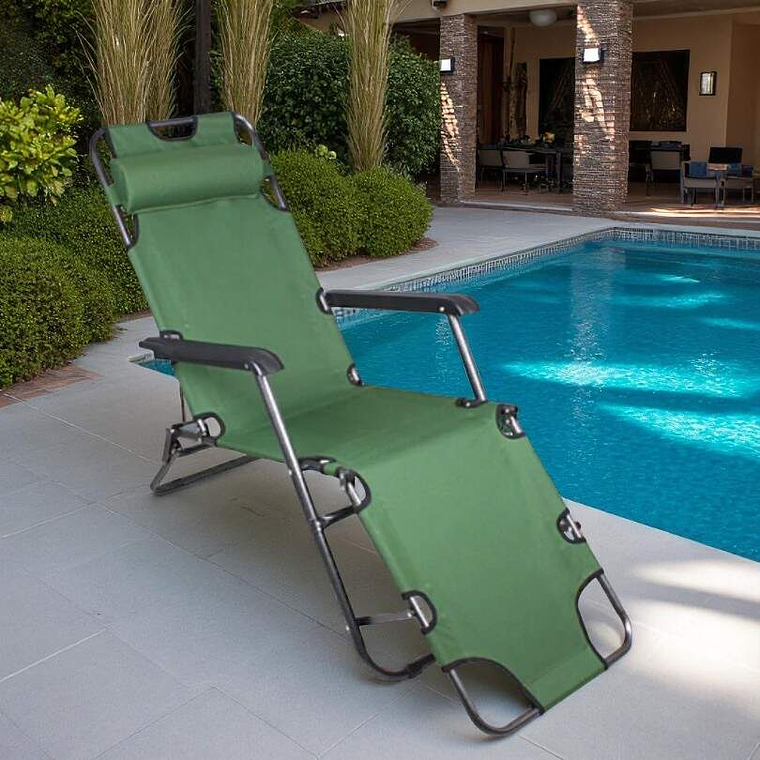 Silla Reposera Verde 180° Con Cojín 1