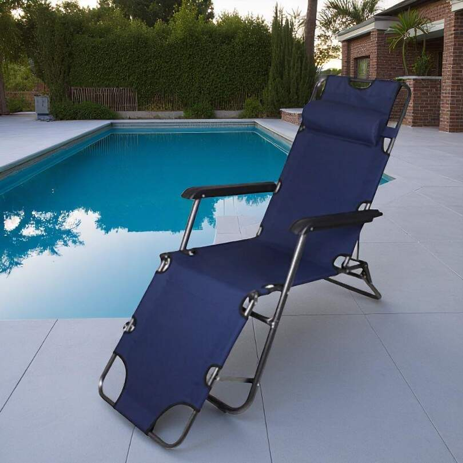 Silla Reposera Azul 180° Con Cojín 2