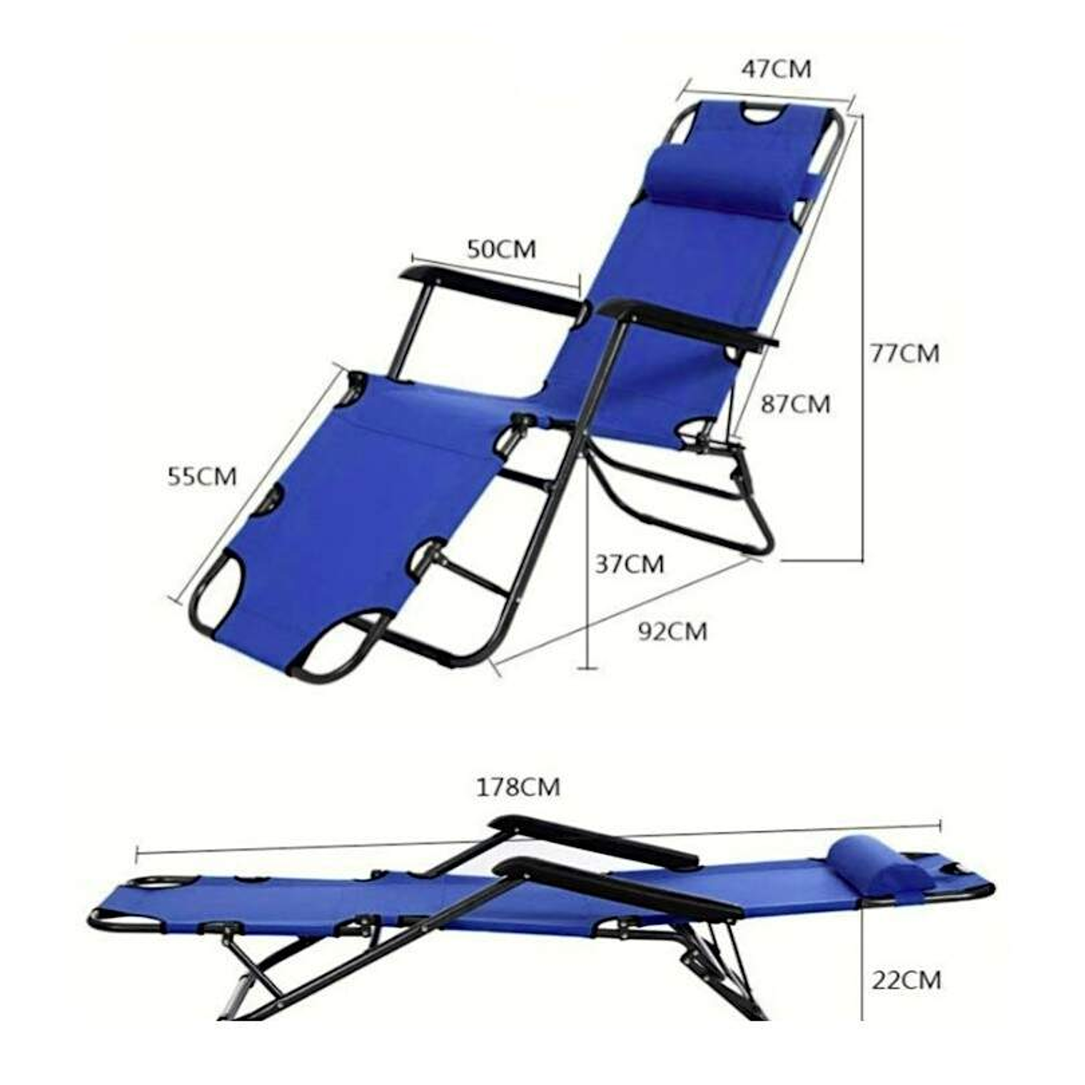 Silla Reposera Azul 180° Con Cojín 4