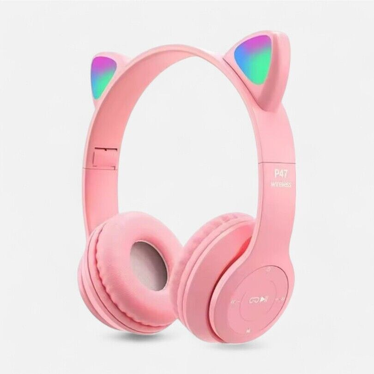 Audifono Bluetooth Orejas De Gato Kawaii Rosados 1