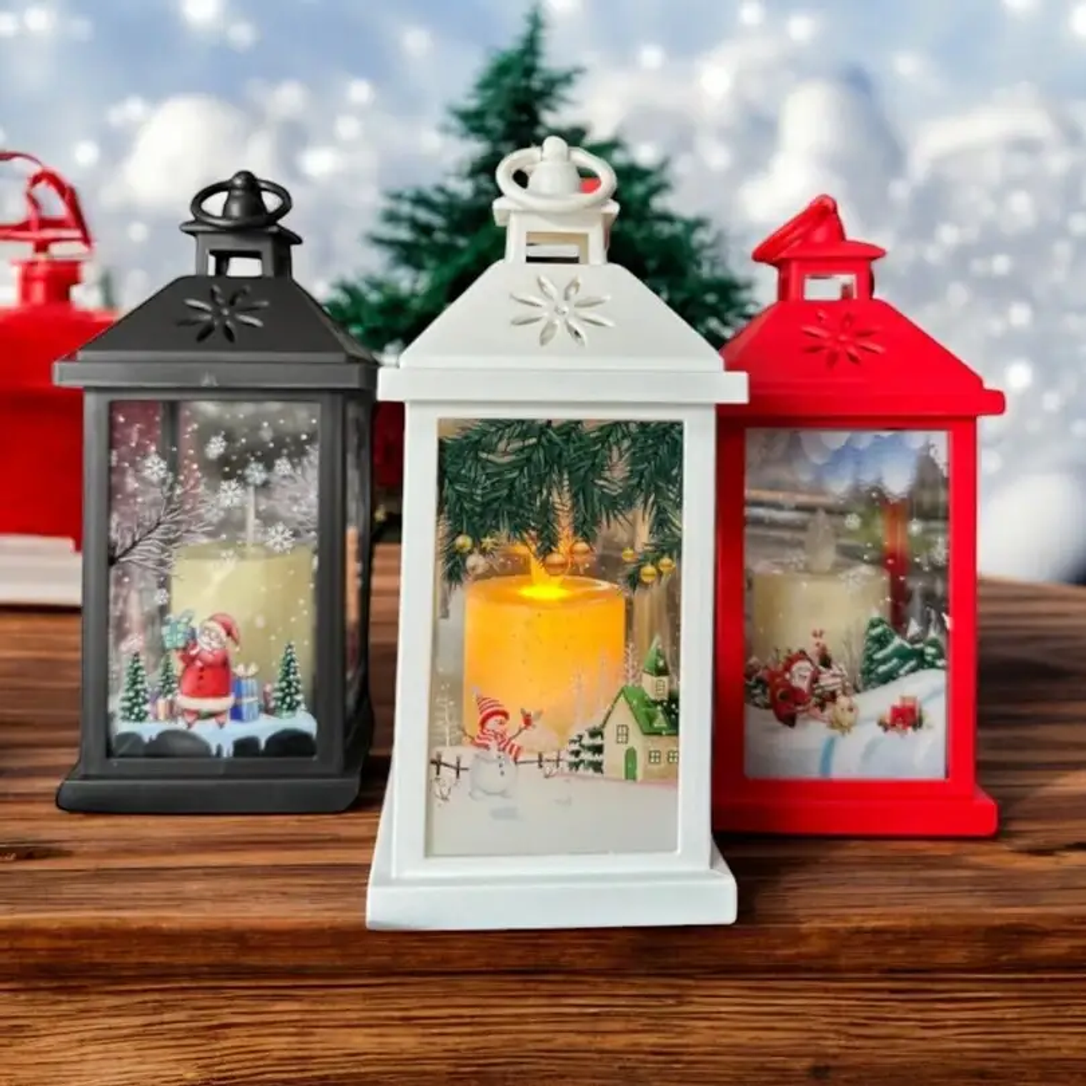 Lampara Negra Tipo Farol Vela Led Navideña 22X10 Cm 2