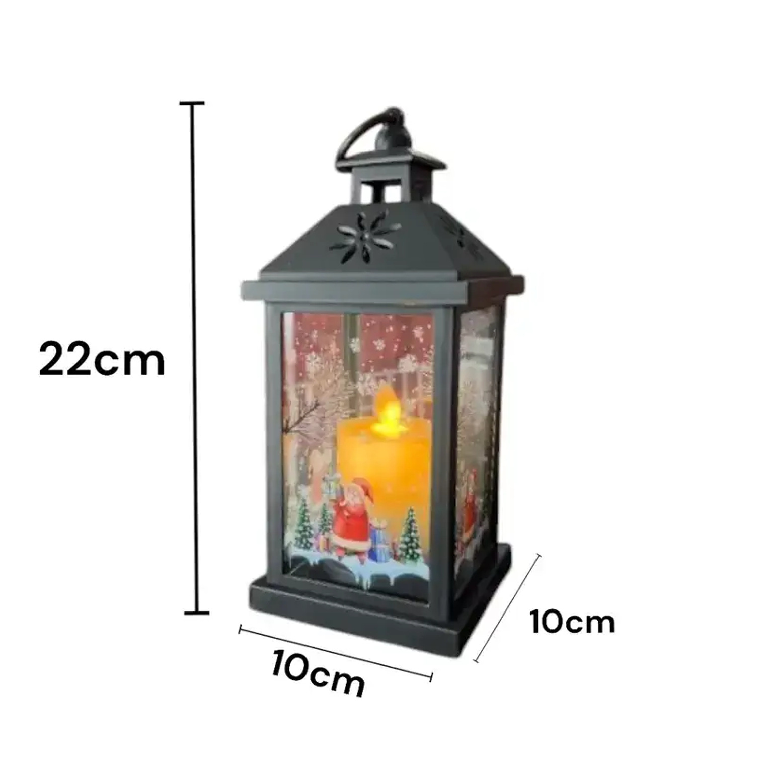 Lampara Negra Tipo Farol Vela Led Navideña 22X10 Cm 3