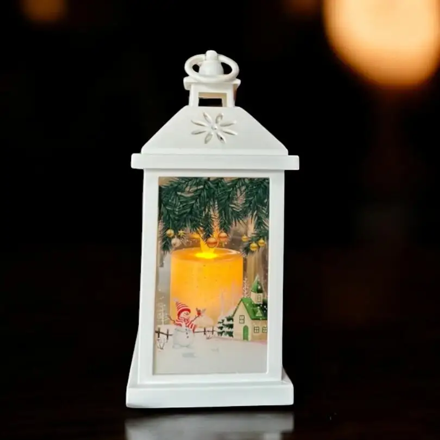 Lampara Negra Tipo Farol Vela Led Navideña 22X10 Cm 4