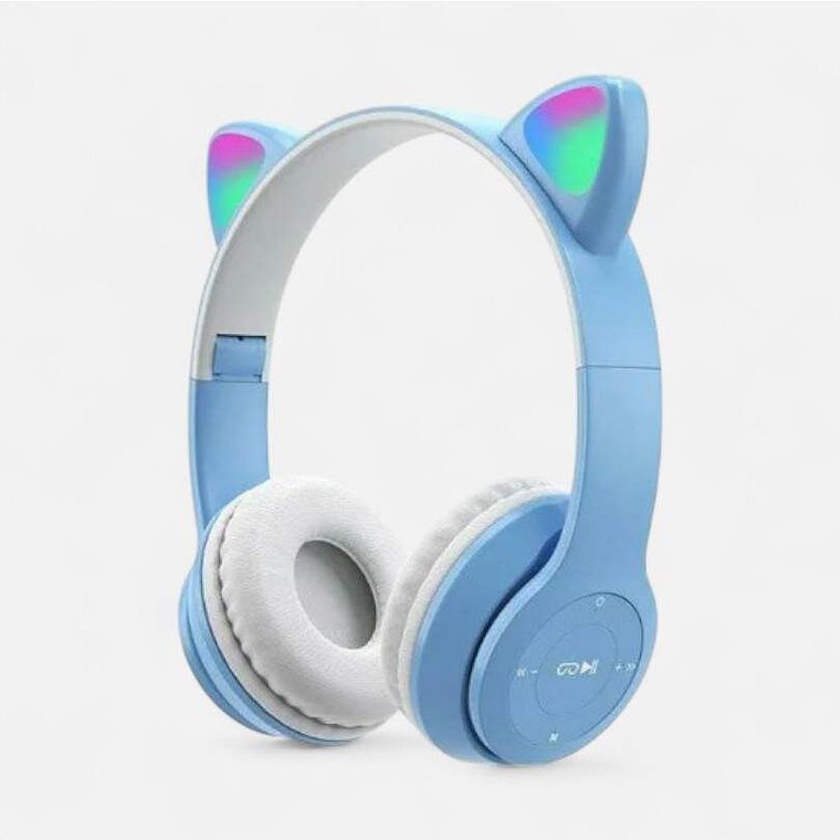 Audifono Bluetooth Orejas De Gato Kawaii Celestes 1