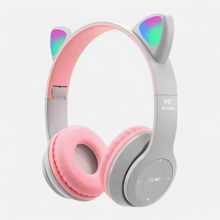 Audifono Bluetooth Orejas De Gato Kawaii Gris 1