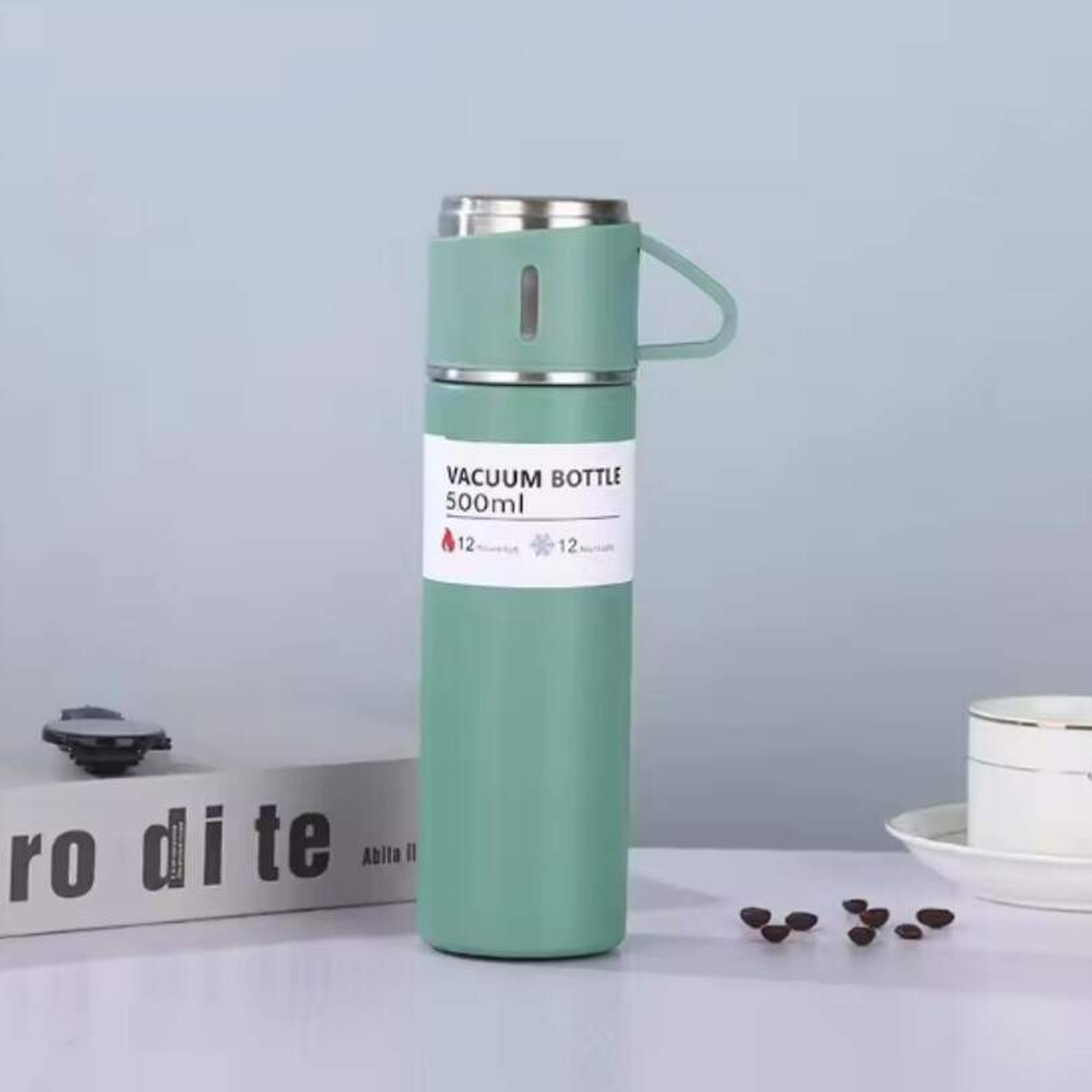 Termo Liso 500Ml + 3 Vasos Verde 1