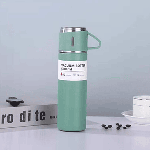 Termo Liso 500Ml + 3 Vasos Verde