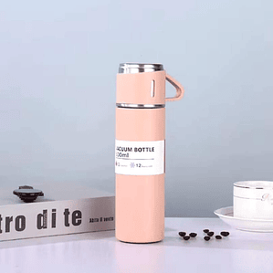 Termo Liso 500Ml + 3 Vasos Rosado