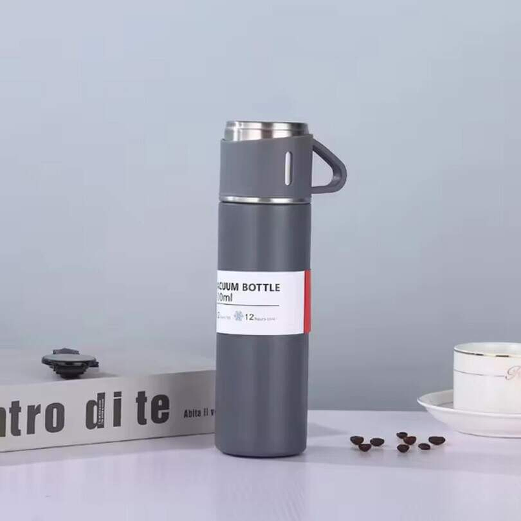 Termo Liso 500Ml + 3 Vasos Gris 1