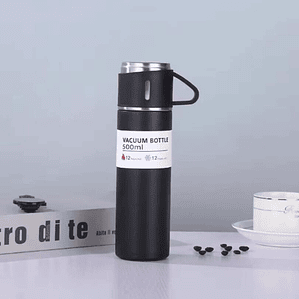 Termo Liso 500Ml + 3 Vasos Negro
