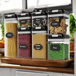 Set 7 Contenedores De Alimentos Tapa Negra