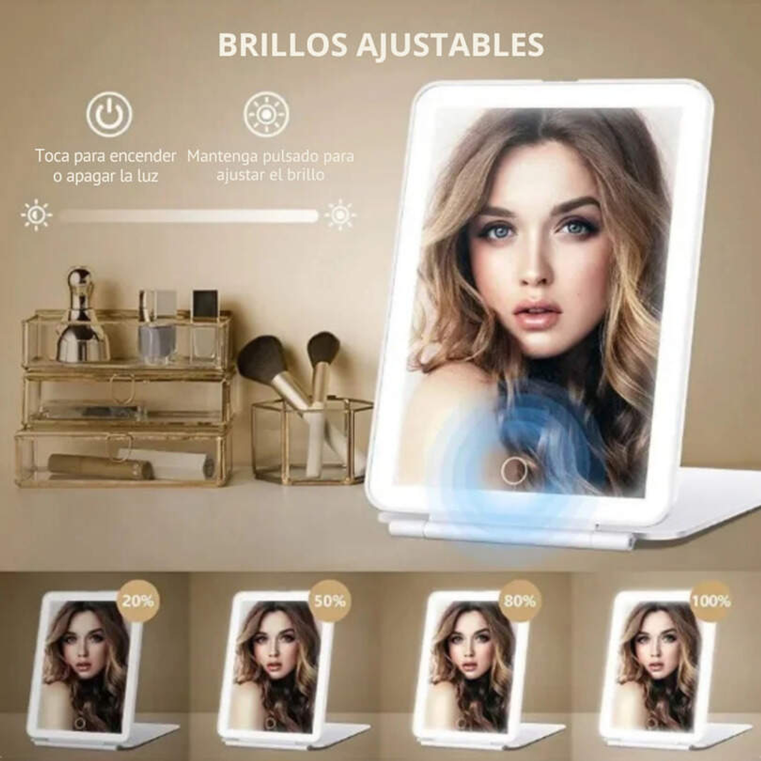 Espejo Rectangular Led Tactil Rosado 1