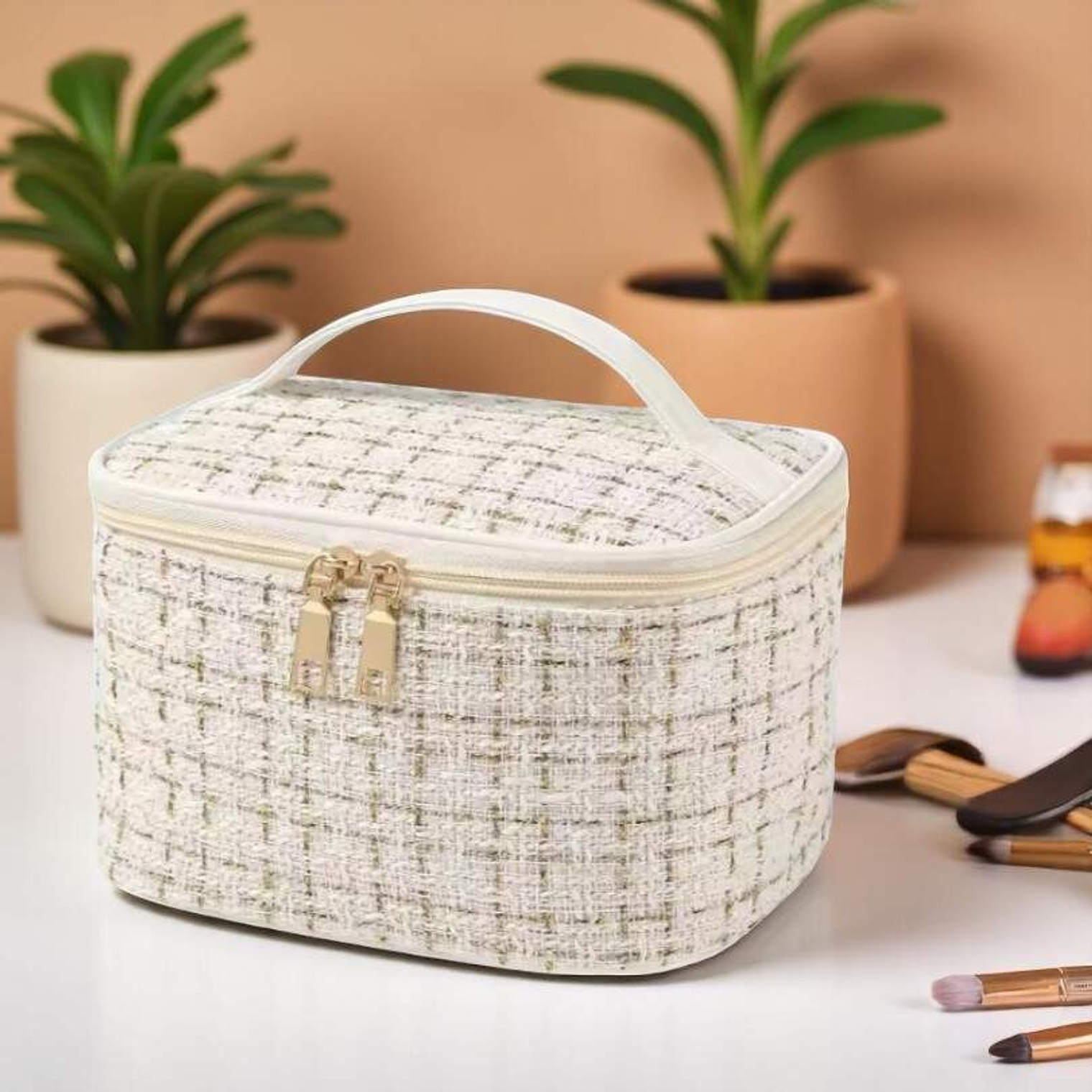 Estuche Cosmetiquero Con Cierre Beige 2