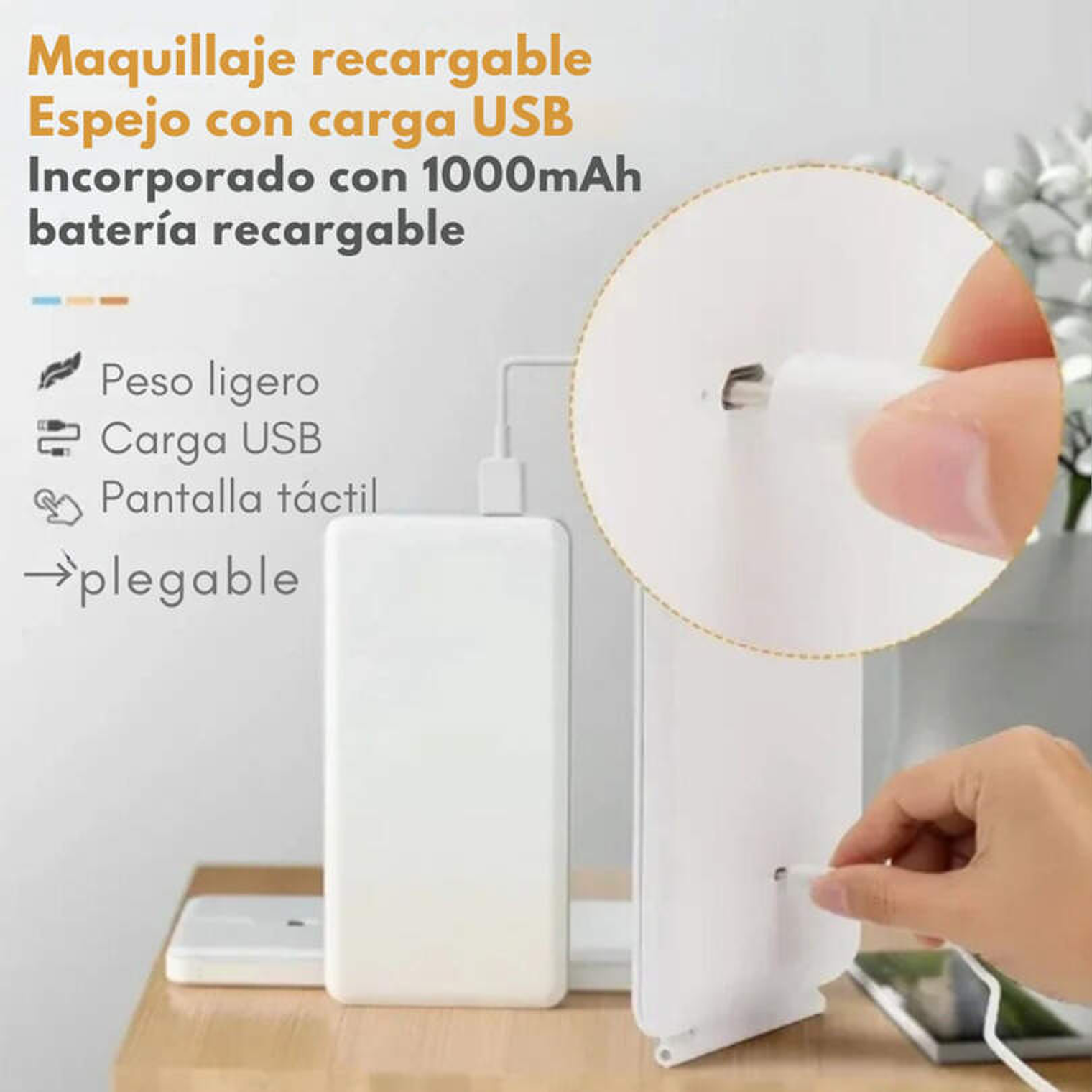 Espejo Rectangular Led Tactil Rosado 2