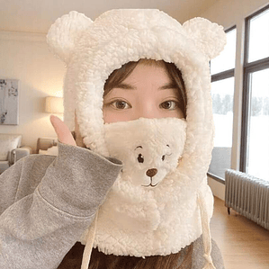 Gorro Pasamontaña Osito Felpa Blanco