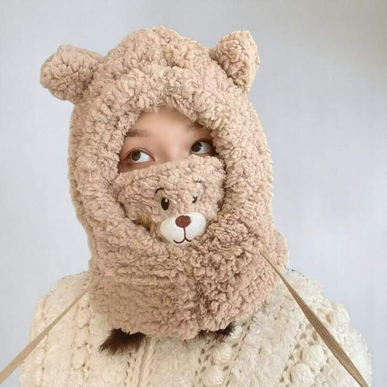 Gorro Pasamontaña Osito Felpa Café 1