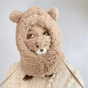 Gorro Pasamontaña Osito Felpa Café